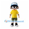 Boy Mascot Costume with Blue Cap, Sunglasses and Yellow Shirt
