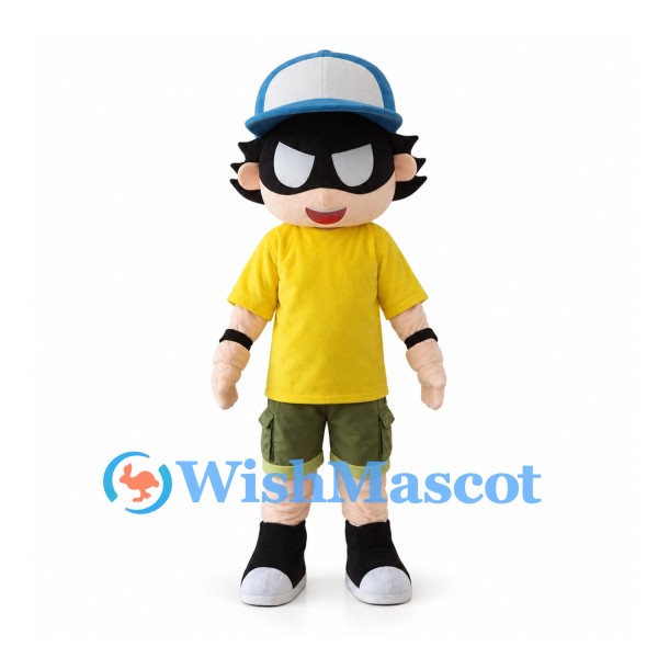 Boy Mascot Costume with Blue Cap, Sunglasses and Yellow Shirt