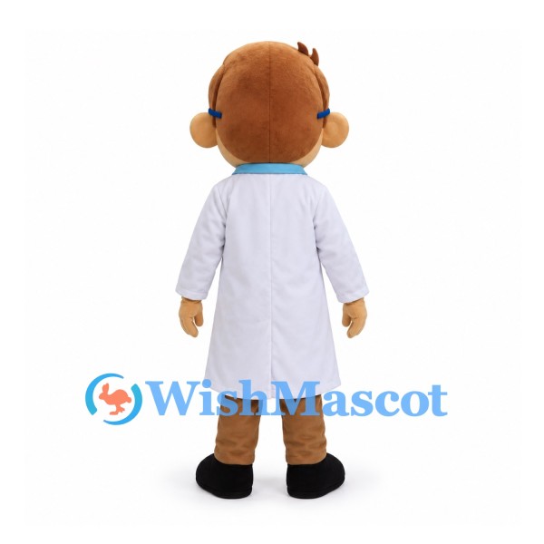 Doctor Mascot Costume with Blue Glasses and White Coat