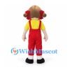 Girl Mascot Costume with Red Overalls and Yellow Shirt