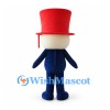 Magician Mascot Costume with Tall Red Hat and Navy Suit