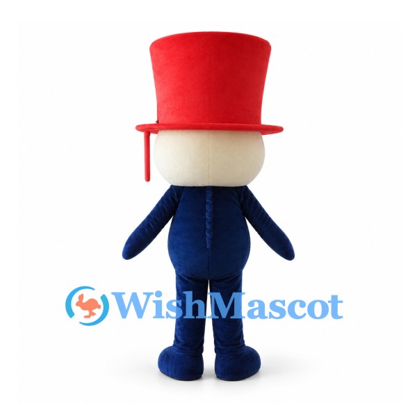 Magician Mascot Costume with Tall Red Hat and Navy Suit