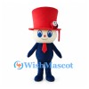 Magician Mascot Costume with Tall Red Hat and Navy Suit