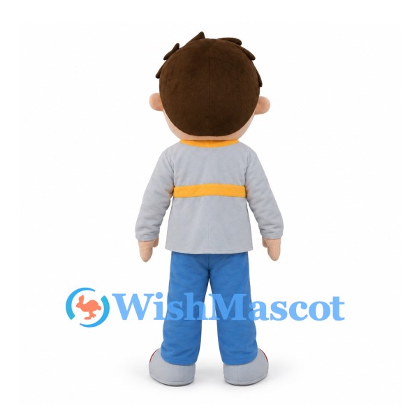Boy Mascot Costume with Gray Sweatshirt and Blue Pants