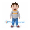 Boy Mascot Costume with Gray Sweatshirt and Blue Pants