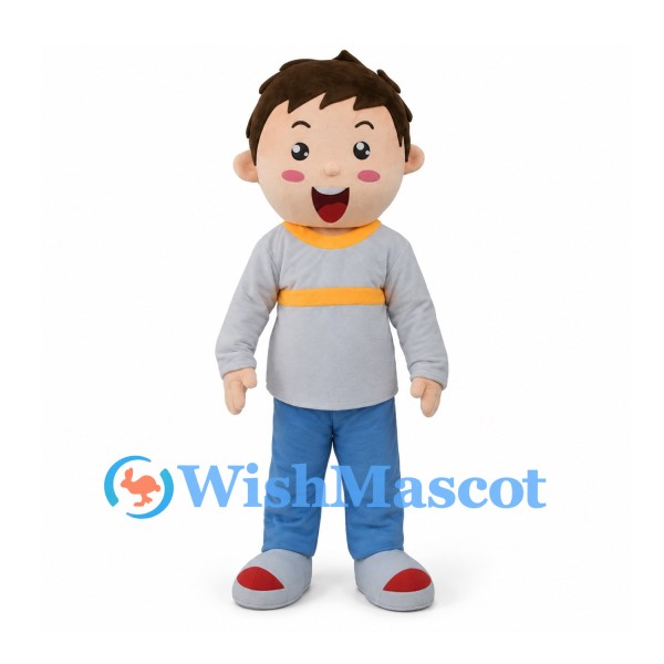 Boy Mascot Costume with Gray Sweatshirt and Blue Pants