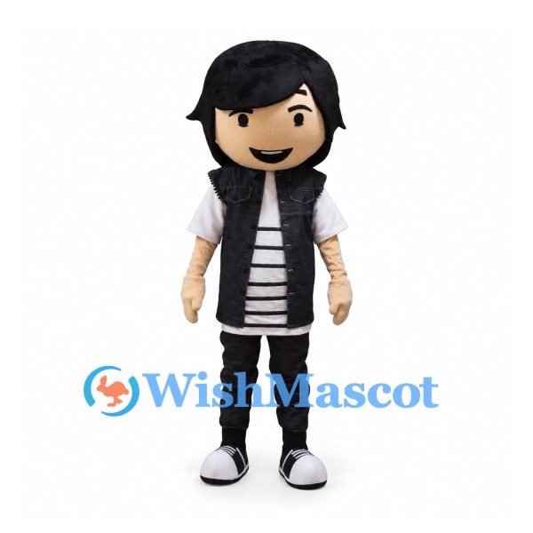 Boy Mascot Costume with Black Vest and Striped Shirt