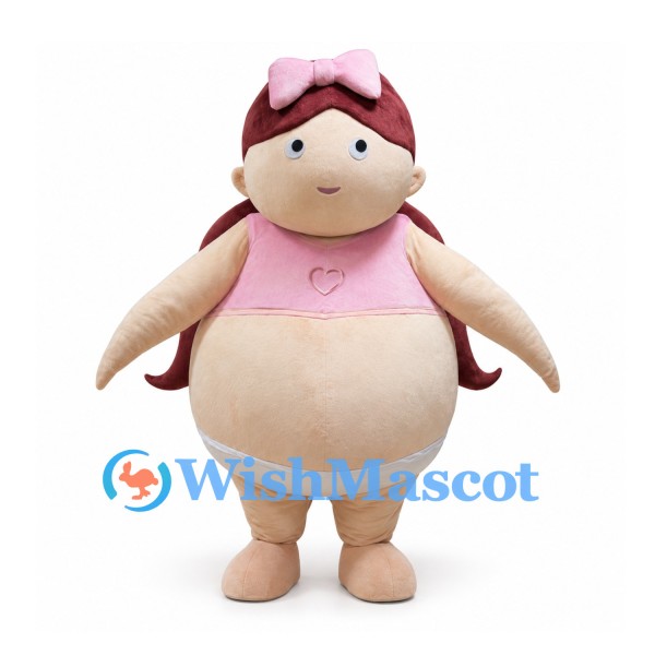Baby Mascot Costume with Pink Bib and Burgundy Hair