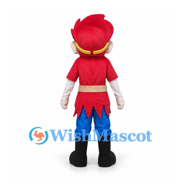 Warrior Mascot Costume with Red Headpiece and Blue Pants