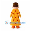 Woman Mascot Costume with Yellow Polka Dot Dress and Round Glasses