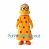 Woman Mascot Costume with Yellow Polka Dot Dress and Round Glasses