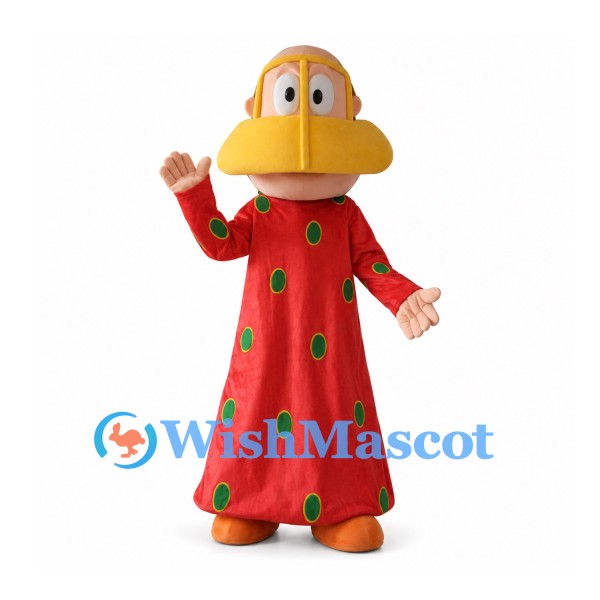 Man Mascot Costume with Red Robe and Green Polka Dots