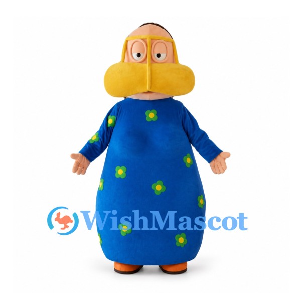 Man Mascot Costume with Blue Floral Robe and Yellow Collar