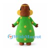 Man Mascot Costume with Green Floral Robe and Yellow Collar