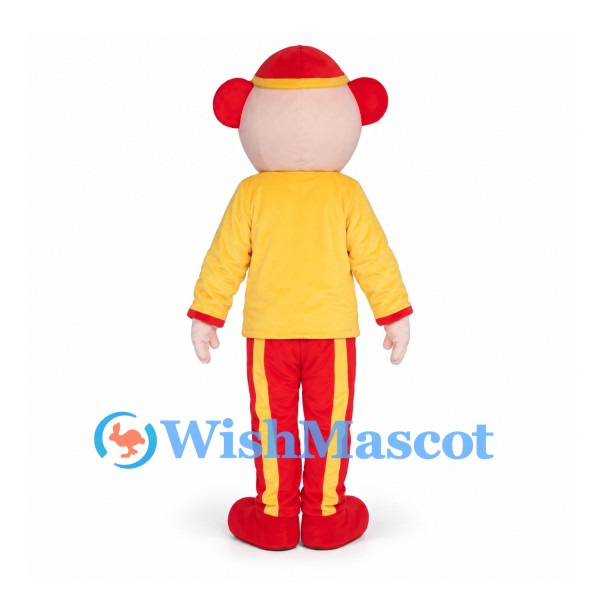 Clown Mascot Costume with Yellow Jacket and Striped Trousers