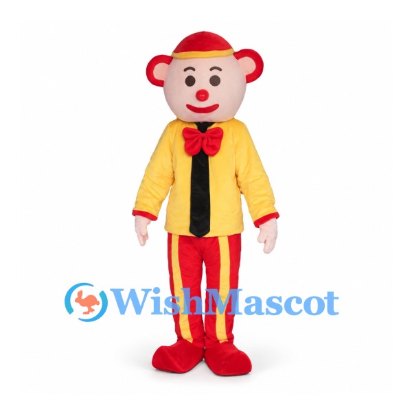 Clown Mascot Costume with Yellow Jacket and Striped Trousers