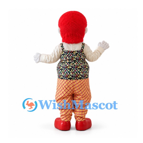 Clown Mascot Costume with Red Hair and Patterned Vest