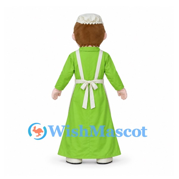 Woman Mascot Costume with Green Dress and White Apron