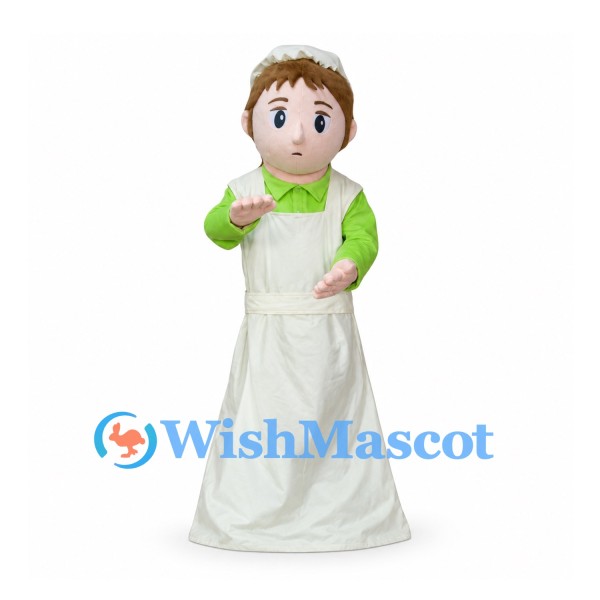 Woman Mascot Costume with Green Dress and White Apron