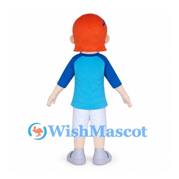 Boy Mascot Costume with Orange Hair and Blue T-Shirt