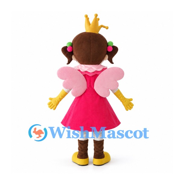 Fairy Princess Mascot Costume with Pink Wings and Gold Crown