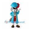 Wolf Mascot Costume with Blue Pirate Coat and Hook Hand