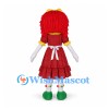Rag Doll Mascot Costume with Red Yarn Hair and White Apron