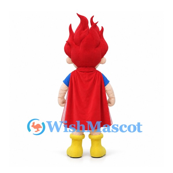 Superhero Mascot Costume with Red Spiky Hair and Cape