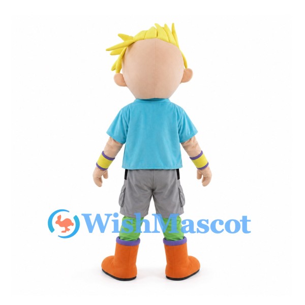 Boy Mascot Costume with Blonde Spiky Hair and Teal Jacket