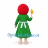 Woman Mascot Costume with Red Headscarf and Green Dress