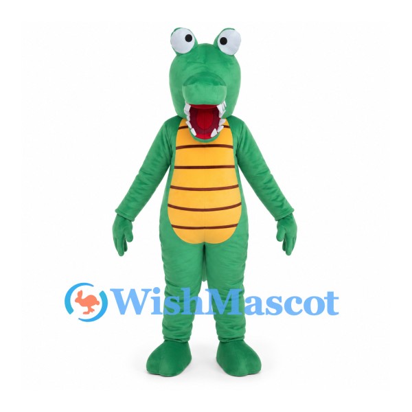 Green Crocodile Mascot Costume with Yellow Segmented Belly