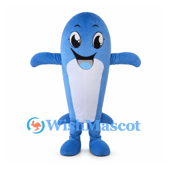 Blue Dolphin Mascot Costume with Long Rounded Body
