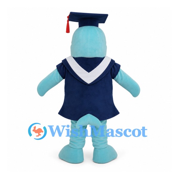 Dolphin Mascot Costume with Navy Graduation Gown and Cap