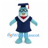 Dolphin Mascot Costume with Navy Graduation Gown and Cap