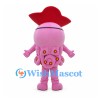 Pink Octopus Mascot Costume with Red Pirate Hat and Eye Patch