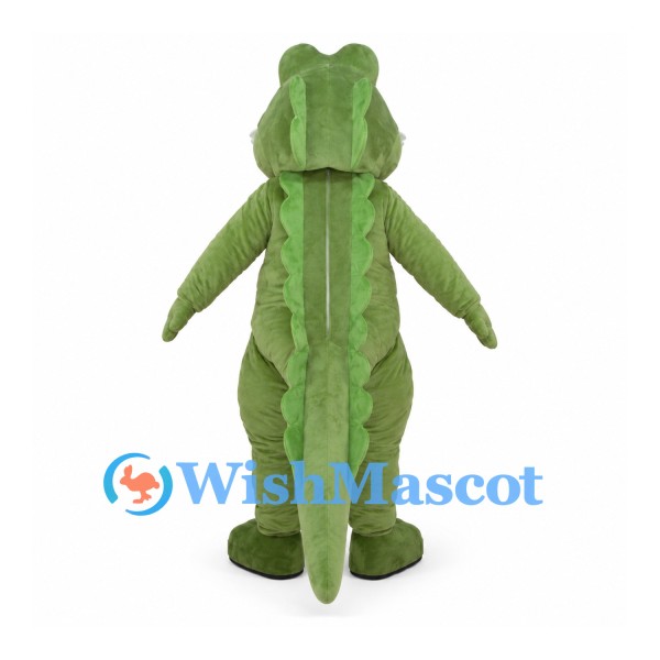 Green Crocodile Mascot Costume with Cream Belly and Long Tail