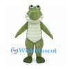 Green Crocodile Mascot Costume with Cream Belly and Long Tail