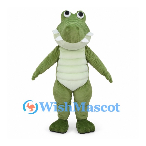 Green Crocodile Mascot Costume with Cream Belly and Long Tail