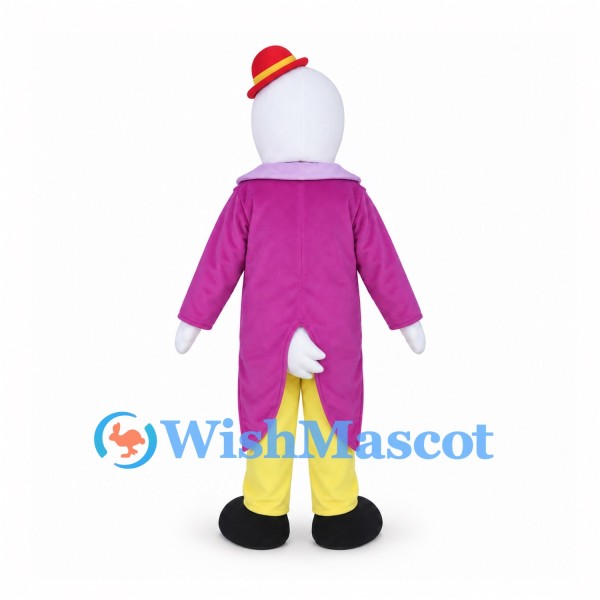 White Dolphin Mascot Costume with Pink Tailcoat and Yellow Trousers