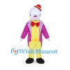 White Dolphin Mascot Costume with Pink Tailcoat and Yellow Trousers