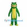 Green Crocodile Mascot Costume with Yellow Belly and Wide Grin