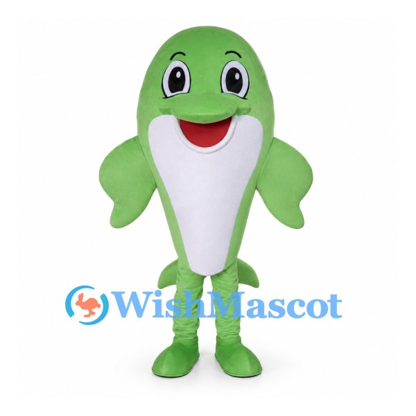 Green Dolphin Mascot Costume with White Belly