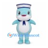 Light Blue Dolphin Mascot Costume with Sailor Hat and Collar
