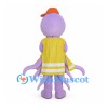 Purple Octopus Mascot Costume with Yellow Vest and Orange Cap