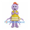 Purple Octopus Mascot Costume with Yellow Vest and Orange Cap
