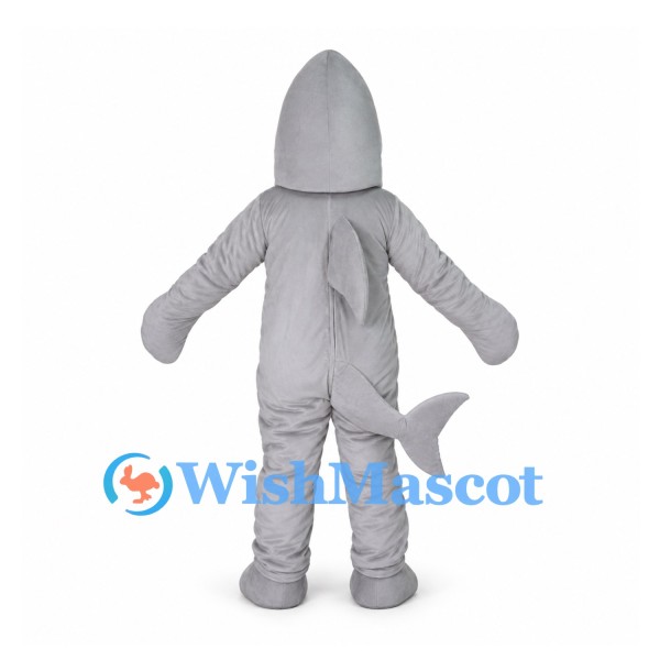 Gray Shark Mascot Costume with White Belly and Side Fins
