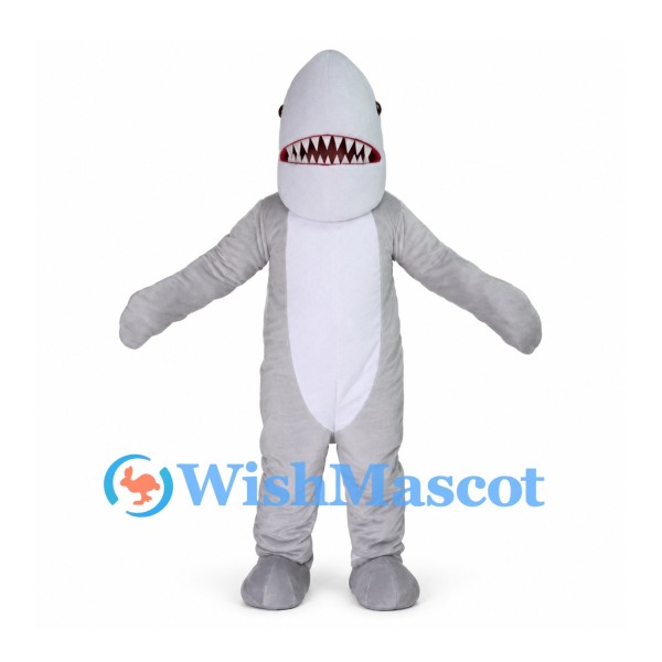 Gray Shark Mascot Costume with White Belly and Side Fins