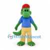 Green Crocodile Mascot Costume with Red Cap and Yellow Pants
