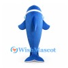 Blue Dolphin Mascot Costume with Headphones and Orange Side Patch
