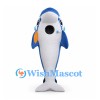 Blue Dolphin Mascot Costume with Headphones and Orange Side Patch